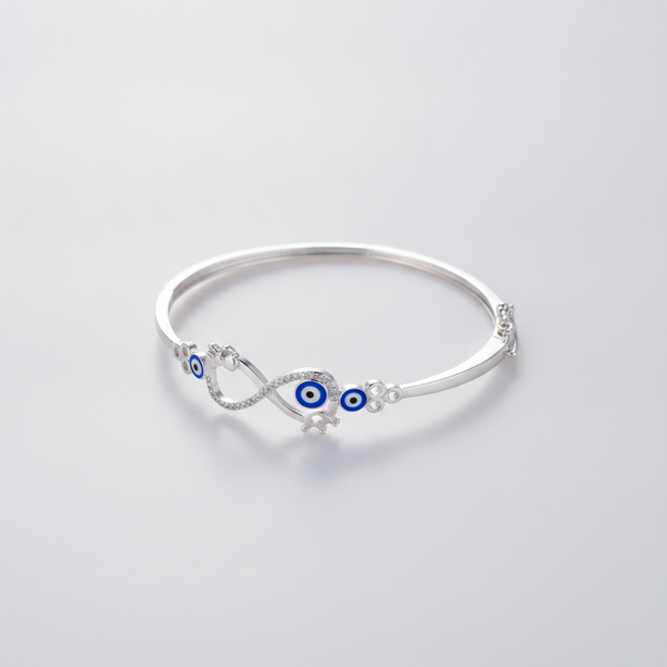 Pure silver infinity evil eye bracelet