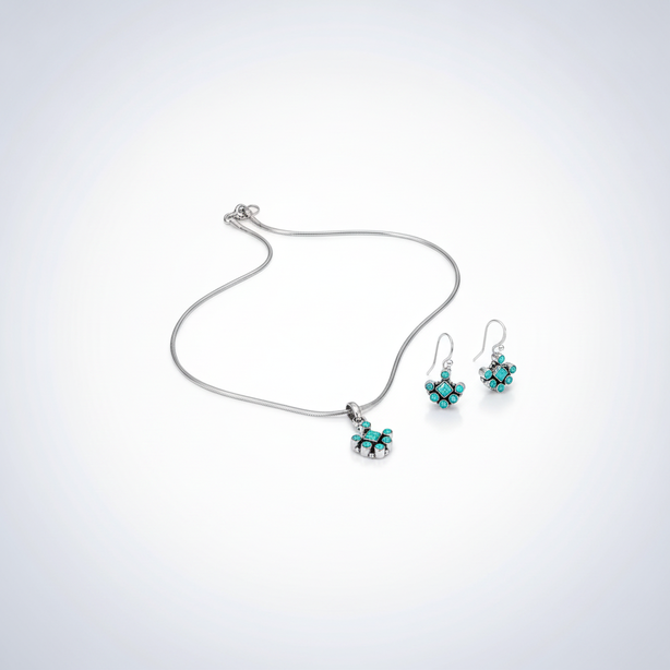 Aqua Bloom” Silver Turquoise Necklace Set