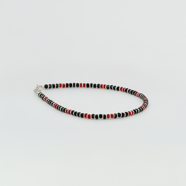 Riwaaz Red” Silver Beaded Anklet