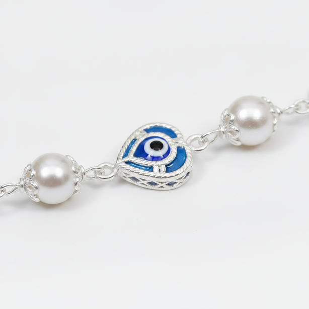 Pearl & Evil Eye Protection Bracelet