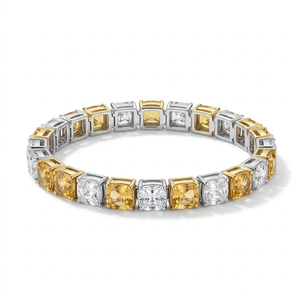 Two-Tone Citrine & Diamond Tennis Bracelet