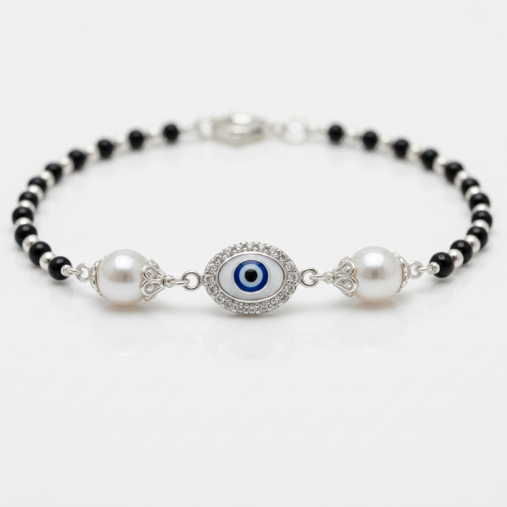 Evil Eye & Pearl Charm Bracelet